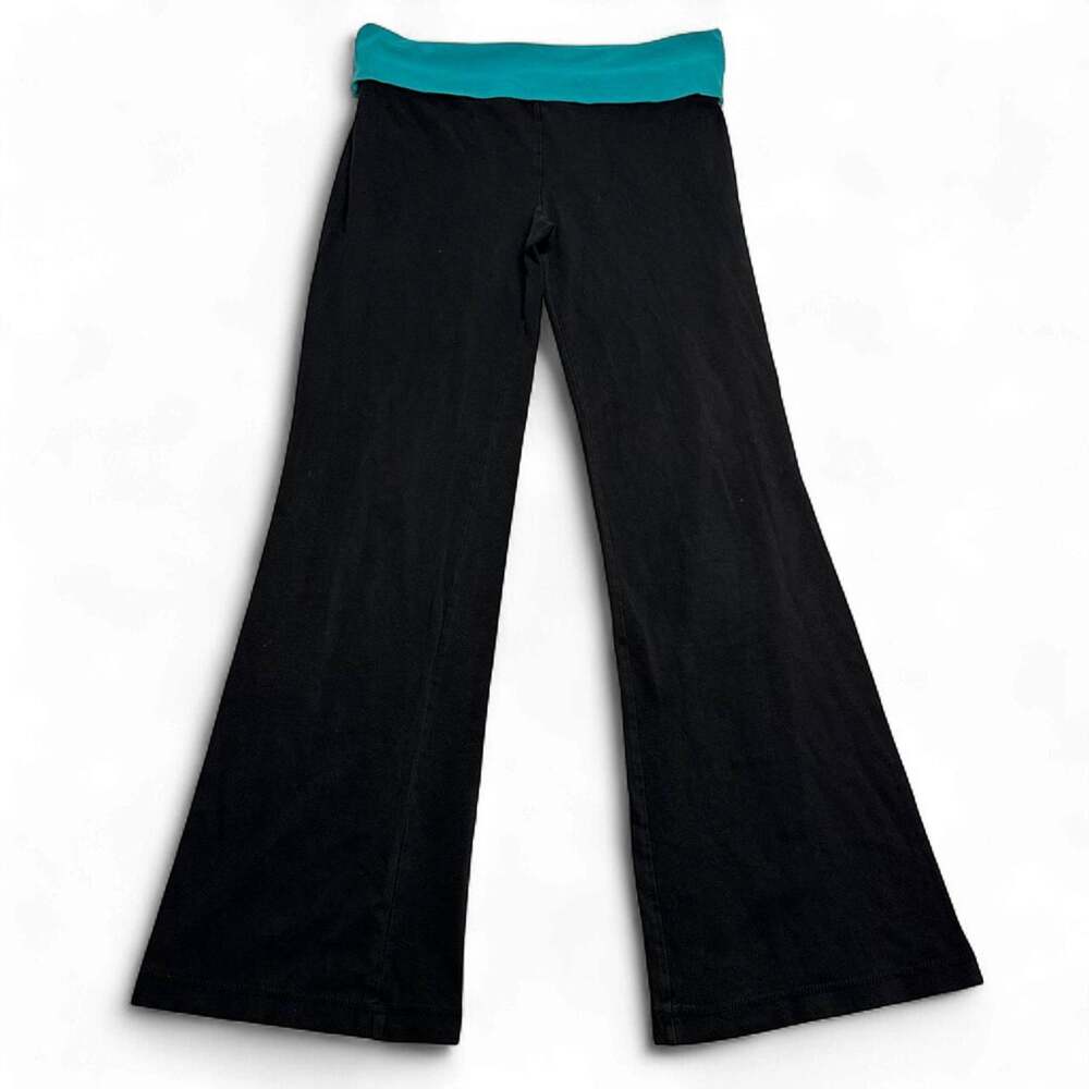 Y2K Fold Over Low Rise Flared Leggings with blue band black color Size Medium